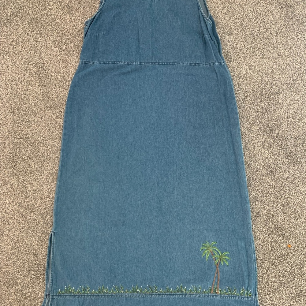 Vintage 90s ERIKA Denim Blue Dress with Embroidered Detail